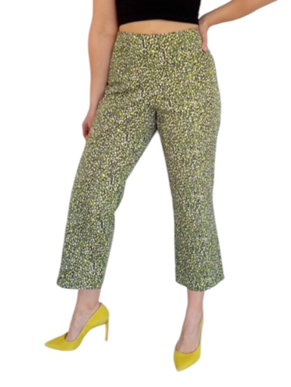 Sigrid Olsen green floral print cotton blend cropped capri pants size 10P